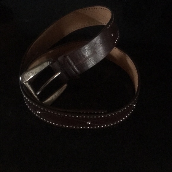 Michael Kors LG brown leather silver studded 42”belt - Picture 6 of 8